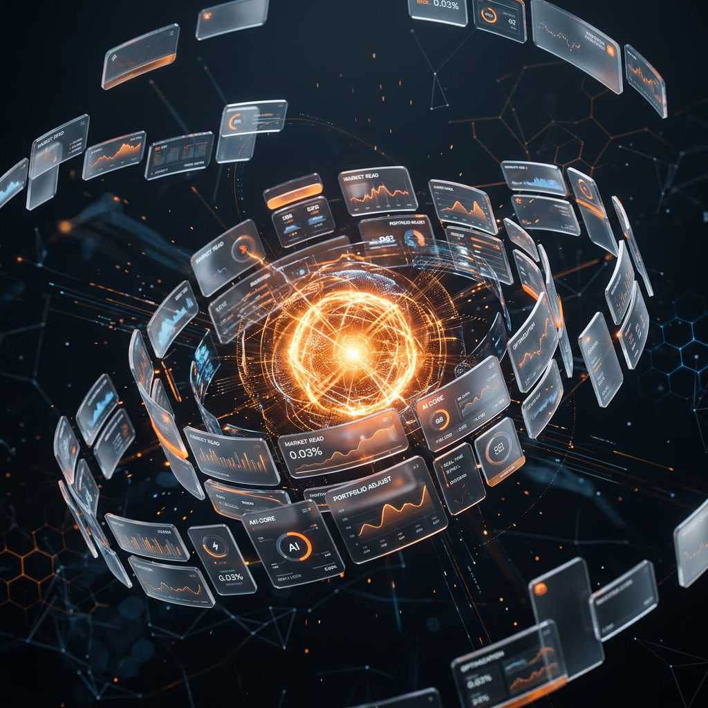 Ongoing monitoring and optimization with real-time data streams orbiting an AI core