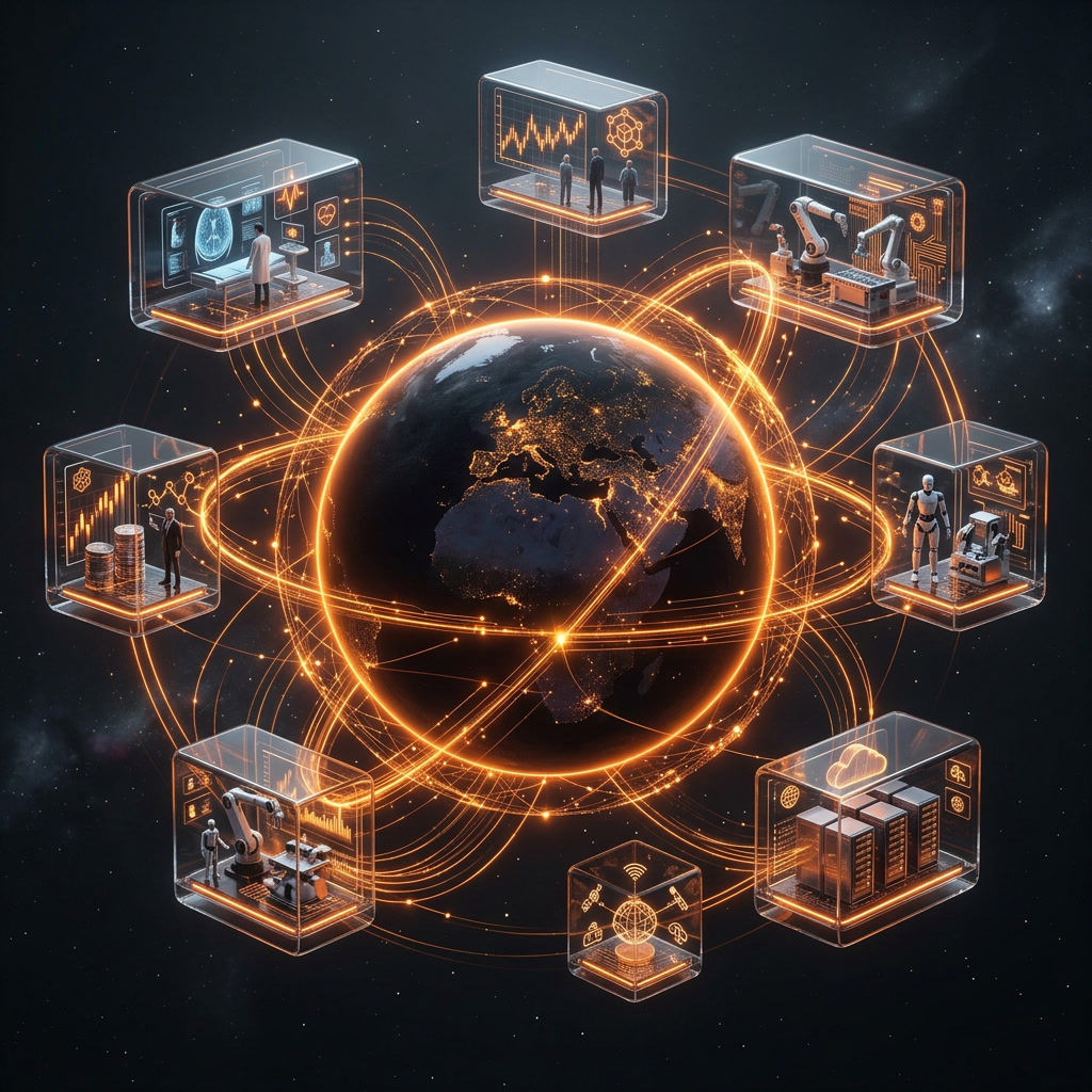 Professional research environment displaying AI ecosystem sector analysis across industry leaders, infrastructure, and emerging technologies